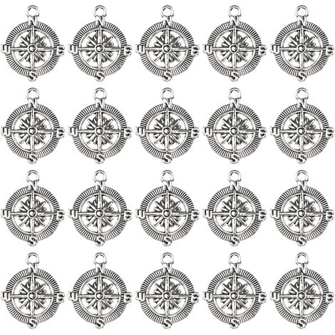 20Pcs Compass Pendant Nautical Series Anchor Alloy Jewelry Accessories Bracelet DIY Materials (1/5)