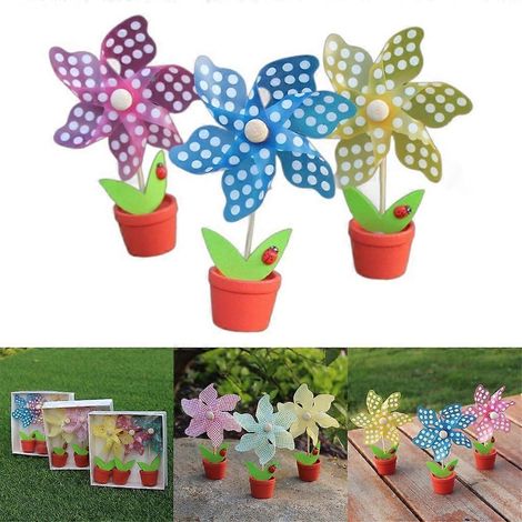 Lot de 3 jolis moulins à vent avec pots de fleurs, décorations de jardin et accessoires photo pour enfants (1/4)