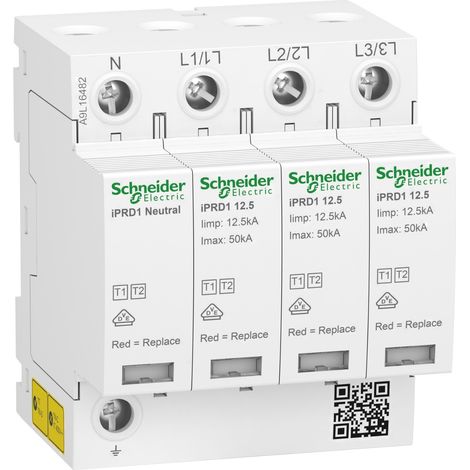 Schneider Electric – Parafoudre 3P+N 12,5KA – Protection contre surtensions – Tension 350V – Nombre de modules 4 – Indice de protection IP20
