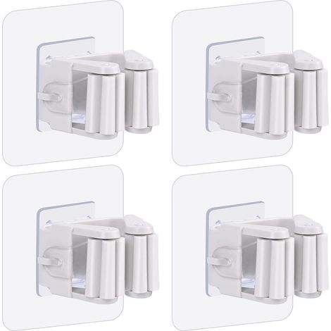 Set mit 4 wandmontierten Besen- und Mopphaltern, kein Bohren erforderlich, Haken für Haushaltsgeräte, geeignet für Haus, Garten, Garage und Speisekammer