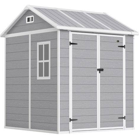 Abri de jardin, cabane de jardin avec fenêtre, porte verrouillable, plastique, gris, sur place (1/5)