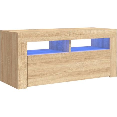 Porta TV multimediale scaffale per televisione televisore buffet sala da pranzo soggiorno camera da letto con luci a LED rovere Sonoma 90 x 35 x 40 cm marrone 020026791