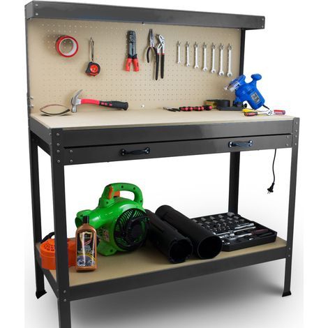 Werktisch Werkbank Arbeitstisch Arbeitsplatte Lochwand Schublade Werkstatt Kompakte Werkbank mit 115 x 55 x 140 cm Schwarz (1/5)