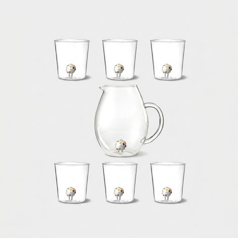 Servizio brocca con 6 bicchieri in vetro Made in Italy Bonbon (1/3)