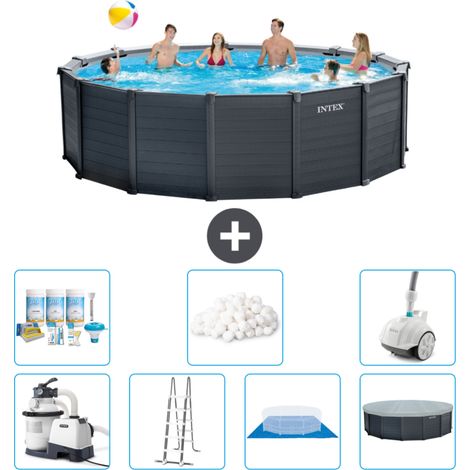 Piscine Intex Ronde Panneau Gris Graphite - 478 x 124 cm - Comprend des Accessoires CB45 (1/4)