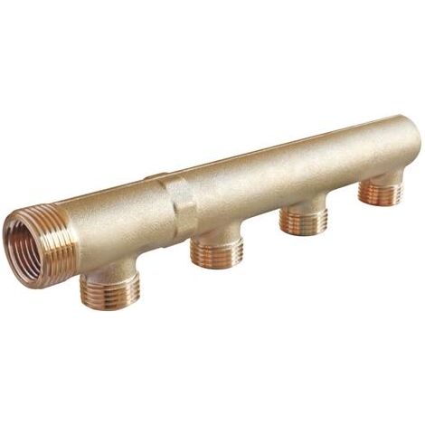 Collecteur double filetage bouchonné, 4 départs, pour sanitaire et chauffage (1/2)