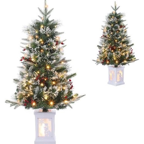 Sapin de Noël 90cm pré-éclairé, LED, 8 modes, boîte lumineuse bonhomme neige, lot de 2, décoration maison (1/2)