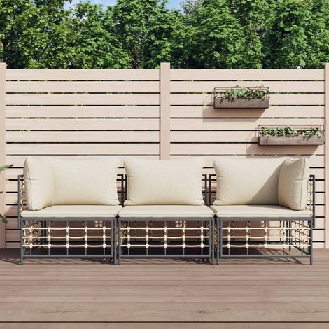 3-tlg. Garten-Lounge-Set mit Kissen Anthrazit Poly Rattan (1/5)