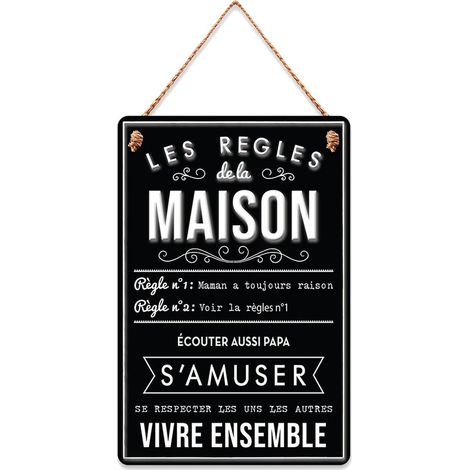 Plaque à suspendre relief - Règles de la Maison 30 cm (1/2)