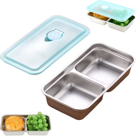 Boîte de conservation alimentaire, boîte de conservation alimentaire en acier inoxydable, boîte à goûter avec couvercle, argentée, boîte à kimchi compartimentée, Lun (1/5)