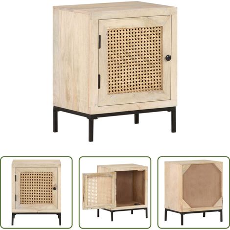 Bois de manguier - Table de chevet 40x30x50 cm Bois de manguier et canne naturelle (1/5)