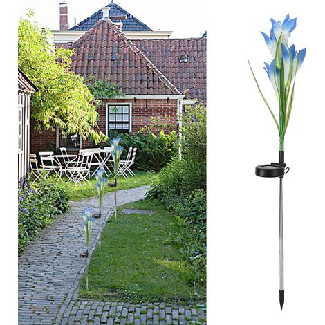 Solarbetriebene LED-Stehleuchte in Form einer Lilie für Rasenflächen, Villen, Innenhöfe, Parks, Plätze, Gartendekorationen, Landschaftsbeleuchtung, Wegeleuchten (blau und weiß) (1/5)