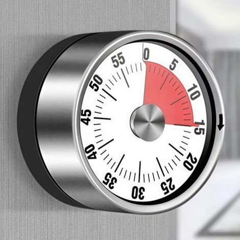 Küchentimer, Kochtimer, mit akustischem Alarm, mechanischem Timer, batterielos, magnetischer Sicherung, hochwertigem Edelstahlgehäuse, Countdown-Erinnerung, magnetisch.