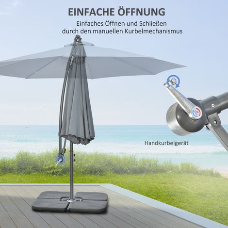 Parasol déporté de jardin, pied croisé, résistant aux intempéries, 292 x 292 x 247 cm, gris (1/4)