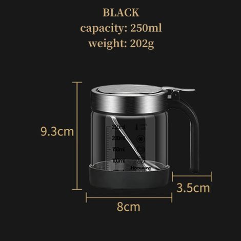 (1 pièce, 250 ml, noir) Pot en verre pour épices et assaisonnements avec cuillère, sucrier et salière ustensiles de cuisine (1/5)