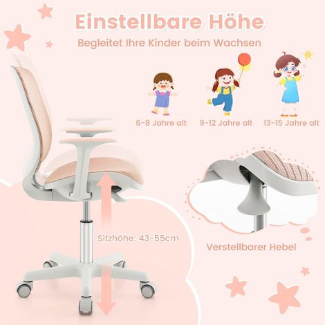 Sedia girevole per bambini regolabile in altezza con freno di seduta sedia ergonomica da scrivania sedia da ufficio rosa