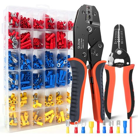 Kit Pince À Sertir, Pince a Sertir À Cliquet Pinces À Dénuder avec 840 Cosses Electriques 0.5-6mm²(22-10AWG) Et 400 Tubes Thermorétractables pour Installations Électriques Et Réparations de Véhicules (1/5)