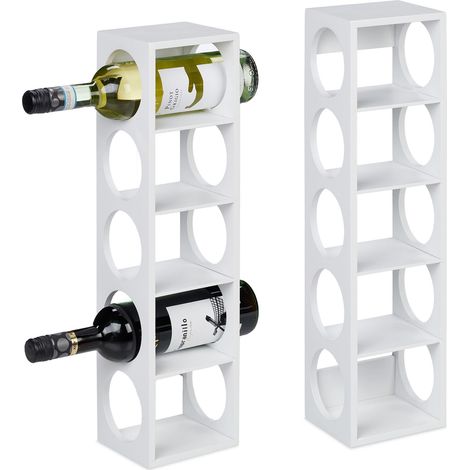 Étagère à vin pour 5 Bouteilles, Lot de 2, en Bambou, HxLxP : 53x14x12 cm, Cuisine et Bar, à Poser, Blanc (1/5)