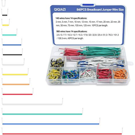 Lot de 840 câbles de jumper pour platine d'expérimentation, kit de ponts électroniques avec 14 longueurs différentes, kit de fils mâle à mâle avec clips en plastique (1/5)