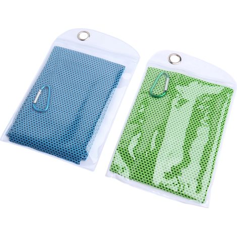 2 Serviette de refroidissement, polyester respirant, séchage rapide, avec sac et mousqueton, pour sport et camping (1/5)