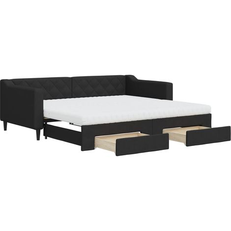 Maison Exclusive - Lit de jour avec gigogne et tiroirs noir 90x190 cm tissu