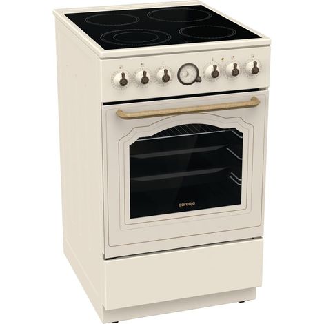 Gorenje Classico GECS 5B70CLI - Stufa elettrica con piano cottura in vetroceramica, design retrò, 50 cm, 70 litri, riscaldamento rapido, AirFry/ExtraSteam, modalità pizza, AquaClean/Champagne (1/5)