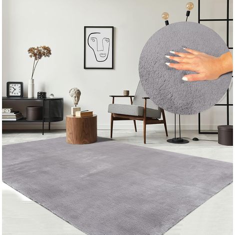 Tapis Moderne Moelleux à Poils Courts, antidérapant, Lavable Jusqu’à 30°C, Super Doux, Aspect Fourrure, pour Salon et Chambre, décoratif, Gris, 300 x 400 cm (1/5)