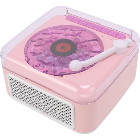 Enceinte Bluetooth sans fil, petite platine vinyle, veilleuse, rechargeable par USB, enceinte de bureau à vagues pour chambre ou soirée, rose (1/5)