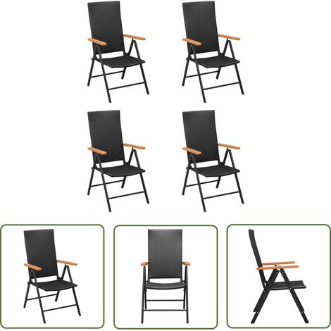 The Living Store Chaises de jardin lot de 4 Résine tressée Noir - Chaise De Jardin - Mobilier De Jardin - Chaise Pliable - Chaise Extérieure - Résine Tressée (1/5)