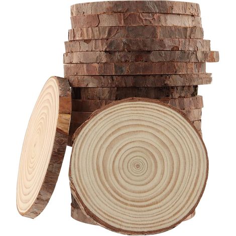 Rondin de Bois Naturel avec Écorce - Lot de 20 Pièces 10-11 cm - Pour Bricolage, Artisanat, Décorations de Mariage et Noël, Dessous de Verre (1/5)