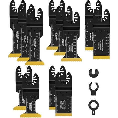 12PCS Lames de Scie Oscillantes Titane Lame de Scie Universelle Compatibles avec Makita Rockwell Bosch Milwaukee Accessoires Outil Multifonction pour Métal Bois Vis (1/5)