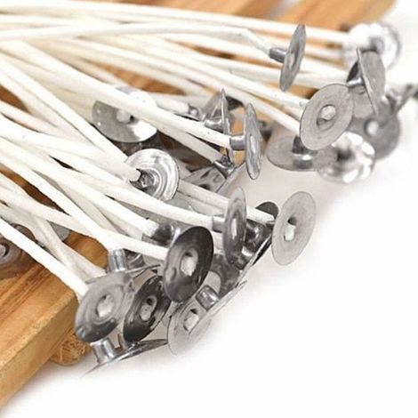Lot de 50 Mèches Cirées Bougie Coton avec Supports en Métal 20cm - Blanc (1/4)