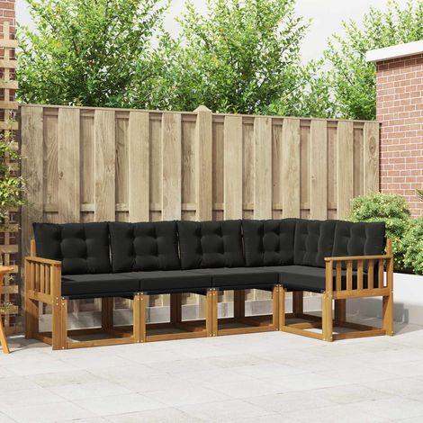 Outdoor-Sofagarnitur mit Kissen 5 pcs Natürlich und Schwarz