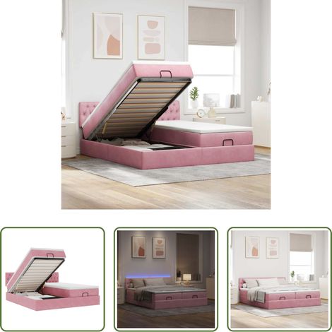 vidaXL LED-Beleuchtung - Ottoman-Bett mit Matratzen & LEDs Rosa 160x200 cm Samt (1/5)