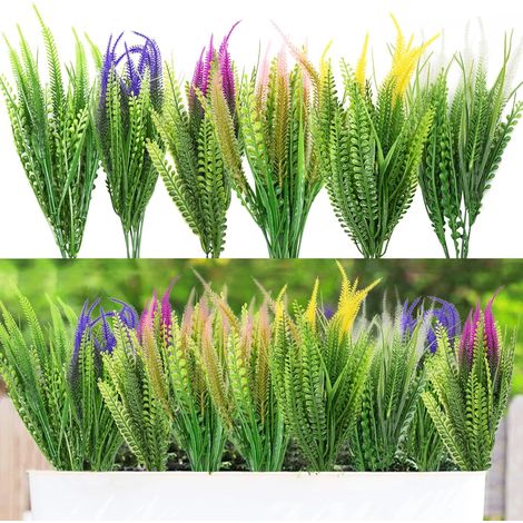 Lot de 8 Plantes de fleurs artificielles, Interieur Extérieur Résistantes Aux UV Faux Gazon, faux arbustes pour Maison Jardin Balcon Bureau Pots, l'extérieur, Arrangement Floral, Centre de Tab (1/5)
