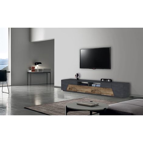 Meuble TV moderne 260 cm ardoise/érable Alienor (1/4)