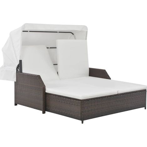 Maison Exclusive - Lettino Prendisole 2 Posti con Tettuccio in Polyrattan Marrone (1/5)
