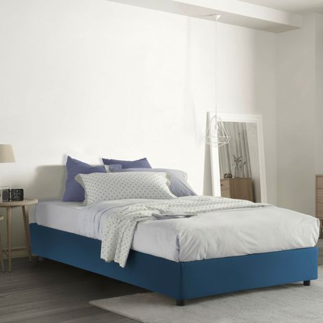 Talamo Italia Letto piazza e mezza Arianna, Letto contenitore con rivestimento in tessuto, 100% Made in Italy, Apertura frontale, adatto per materasso Cm 120x200, Blu, con imballo rinforzato (1/5)