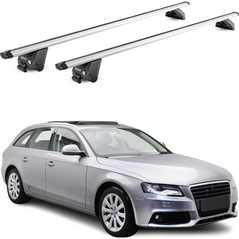 OMAC Barres de toit aluminium certifiées TÜV pour Audi A4 B8 B9 Avant 2008-2025 – Pour rails de toit intégrés – Rainure en T – Charge max 100 kg – 2 antivols Argent (1/5)