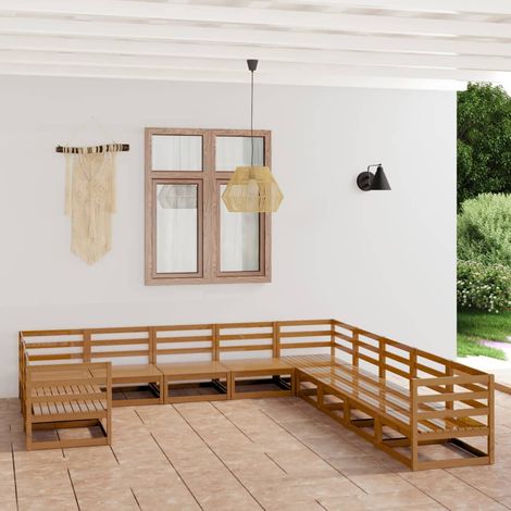 11-tlg. Garten-Lounge-Set Massivholz Kiefer (1/5)