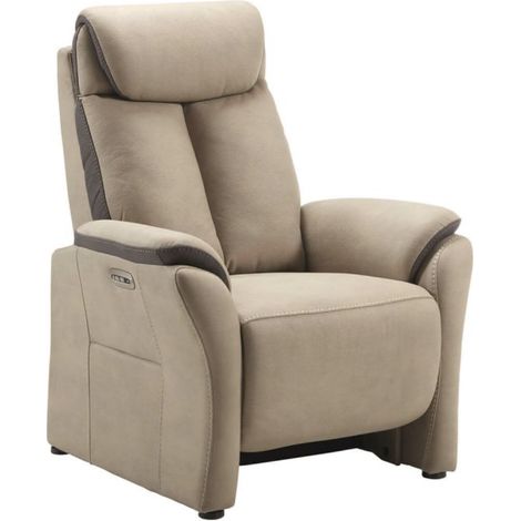 Canapé de relaxation électrique en nubuck Kondort-Beige-1 place électrique