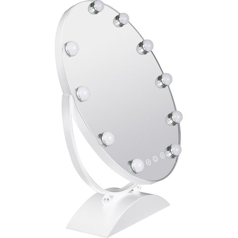 Miroir de Maquillage Hollywood , Miroir Lumineux rotond avec 11 Ampoules, LED Réglables Dimmables, Tactile, 3 Modes d'Éclairage, Miroir Lumineux- Blanc 50 cm (1/5)