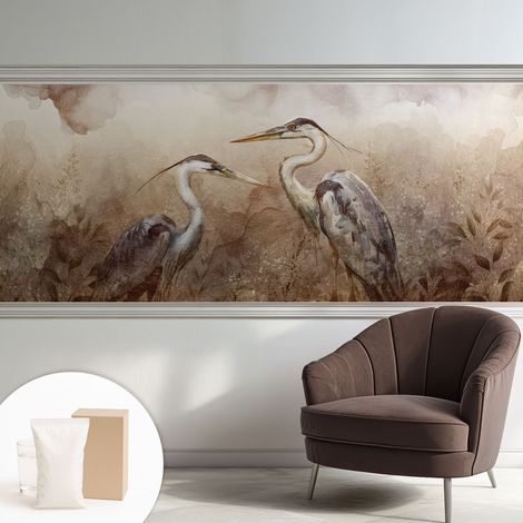 Tapete Vliestapete mit Kleber für Wohnzimmer Schlafzimmer Küche - Wanddekoration  Elegante Vögel 250x104 cm (1/5)
