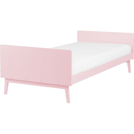Cama individual moderna somier de láminas de madera de pino rosa pastel 90 x 200 cm Bonnac (1/5)