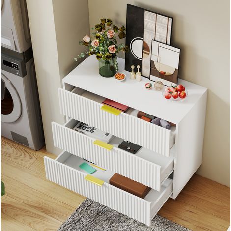 MEUBLIV Commode 3 tiroirs blanche et dorée 80x40x72 cm – rangement pratique design moderne (1/5)
