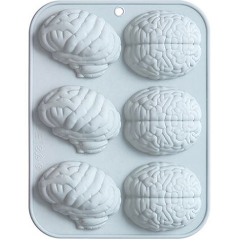 Moule en Silicone en forme de cerveau à 6 cavités, pour-Bleu (1/5)