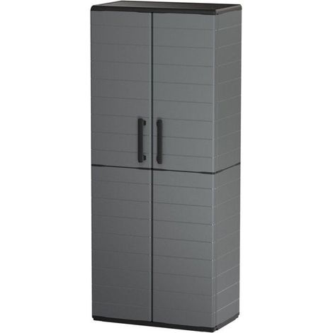 Armoire haute - TOOD - 2 portes + 3 étgageres en polypropylene - 68 x 37 x H.163 cm - Gris (1/3)