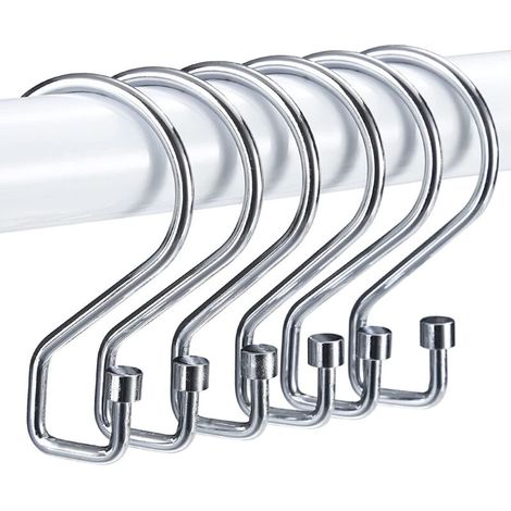 Lot de 12 crochets de rideau de douche en acier inoxydable, forme S, finition chromée