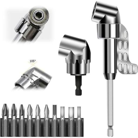 Kit de destornilladores angulares, modelo 2025, cabezal curvo multifuncional, punta hexagonal de 1/4 de pulgada para talleres y construcción (largo y corto) (1/4)