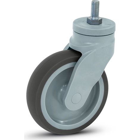 Roulette pivotante - MESO - Plastique gris - Filetage - 125mm - 100kg